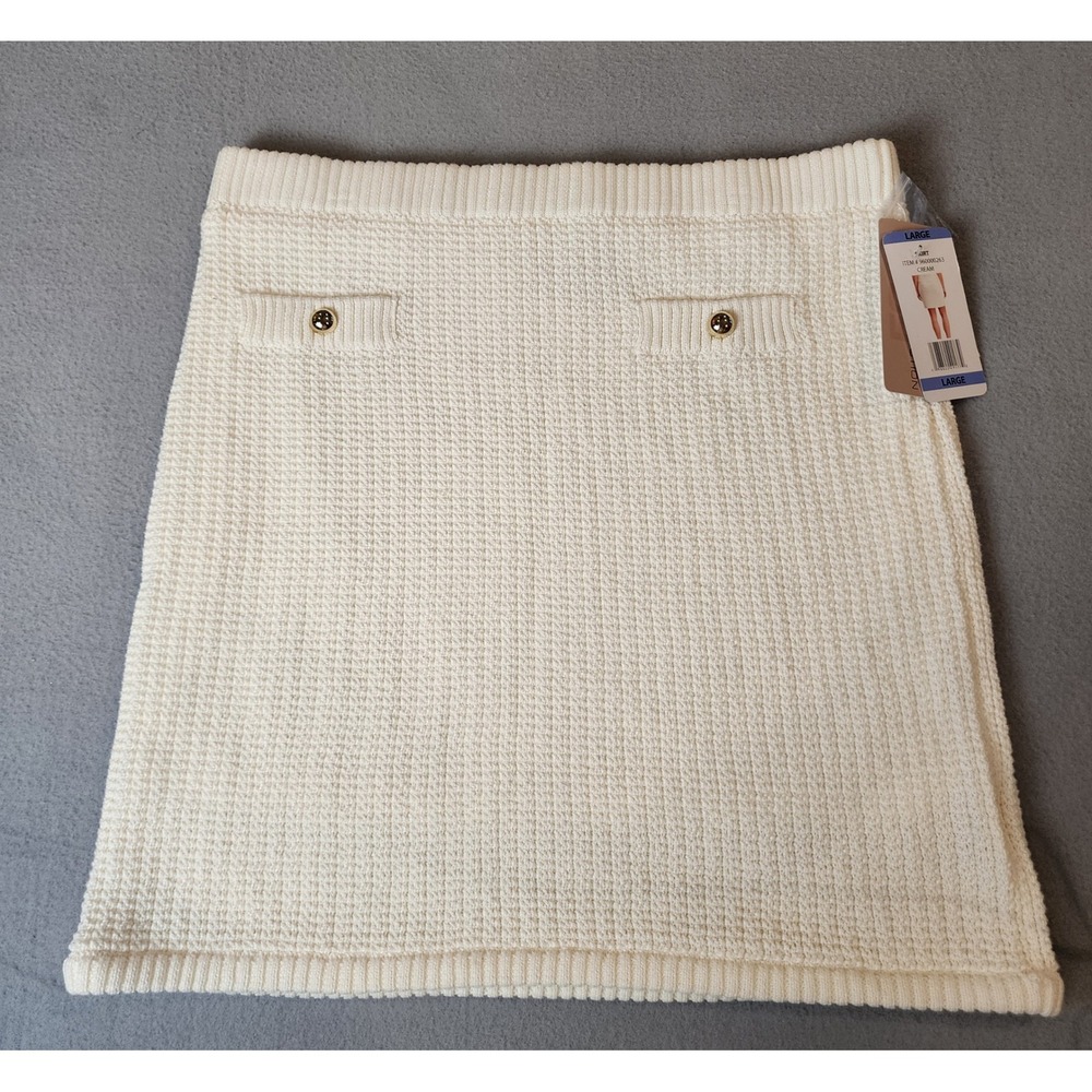 French Connection Women's L Cream Textured Knit Mini Skirt NWT Gold Button